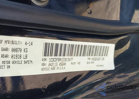 2014 Dodge Dart Sxt z USA, uszkodzony, nr VIN 1C3CDFBA1ED815077